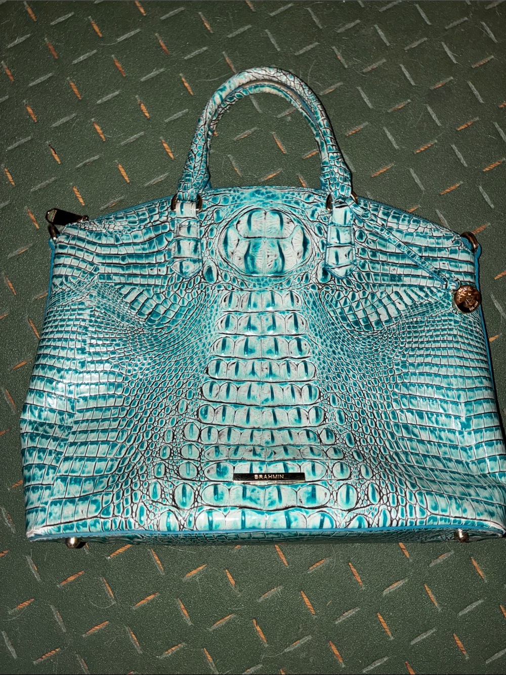 Brahmin Aqua Croc-Embossed Leather Satchel large duxbury